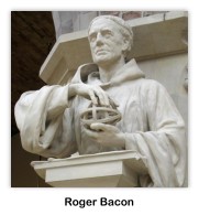 Statue of Roger BAcon, Fransican monk, at Oxford University, England (photo via Wikipedia Commons)