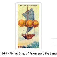 The “Flying Ship” of Francesco de Lana. (card image via the Skytamer Archive—Wills's Cigarettes “Aviation” card No. 1 of series of 50 tobacco cards issued oiriginally in 1910.)